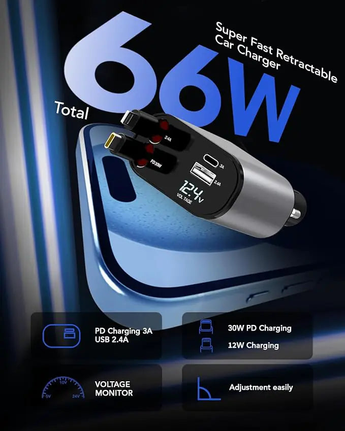 Retractable Car Charger 4 in 1 - Turbo Sales