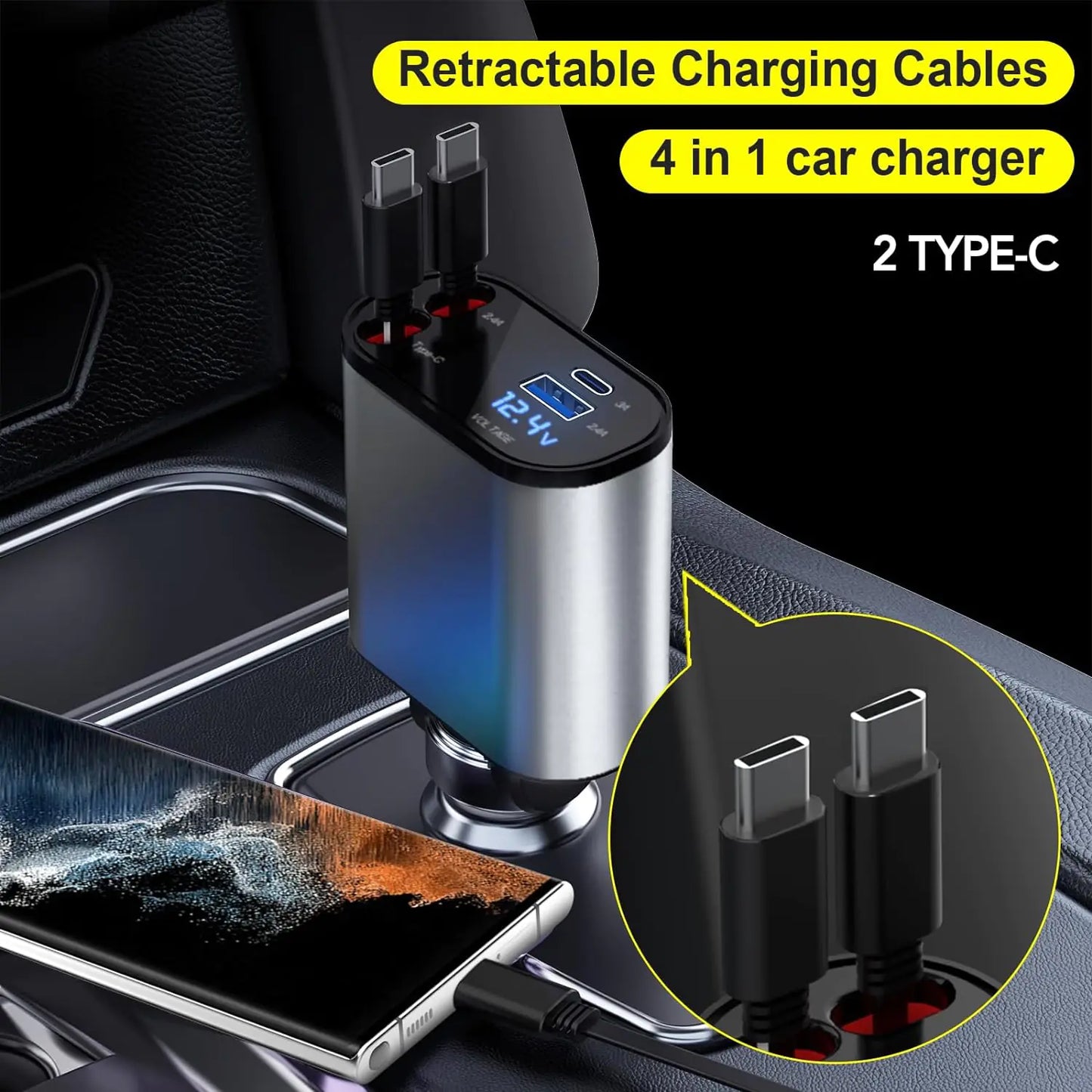 Retractable Car Charger 4 in 1 - Turbo Sales